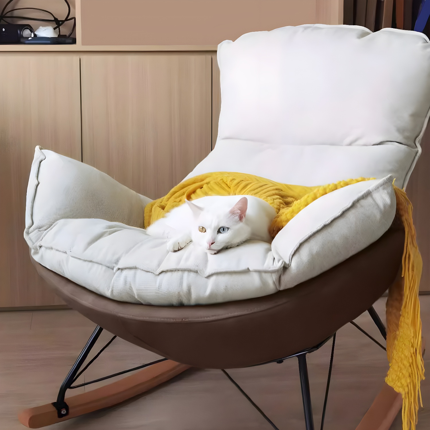 Stylish and Comfortable Modern Upholstered Rocking Chair with Removable Back Cushion - image 13