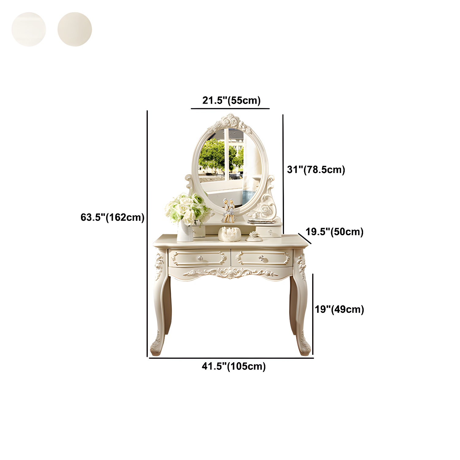 Victorian 33.4"/41.3" Wide Wood 4 Drawers Mirrored Makeup Vanity - image 18
