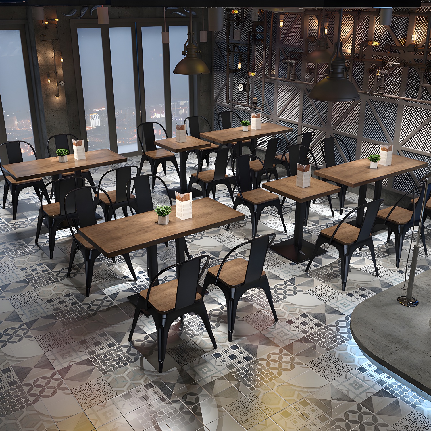 Metal Industrial Pedestal Dining Table Wood Top Table for Kitchen and Dining Room - image 3