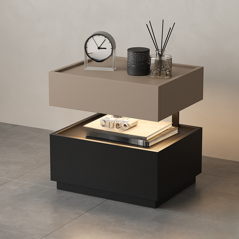Organic Modern Nightstand With Drawer Organization with Particle Board Wood Countertop and Illuminating Lighting