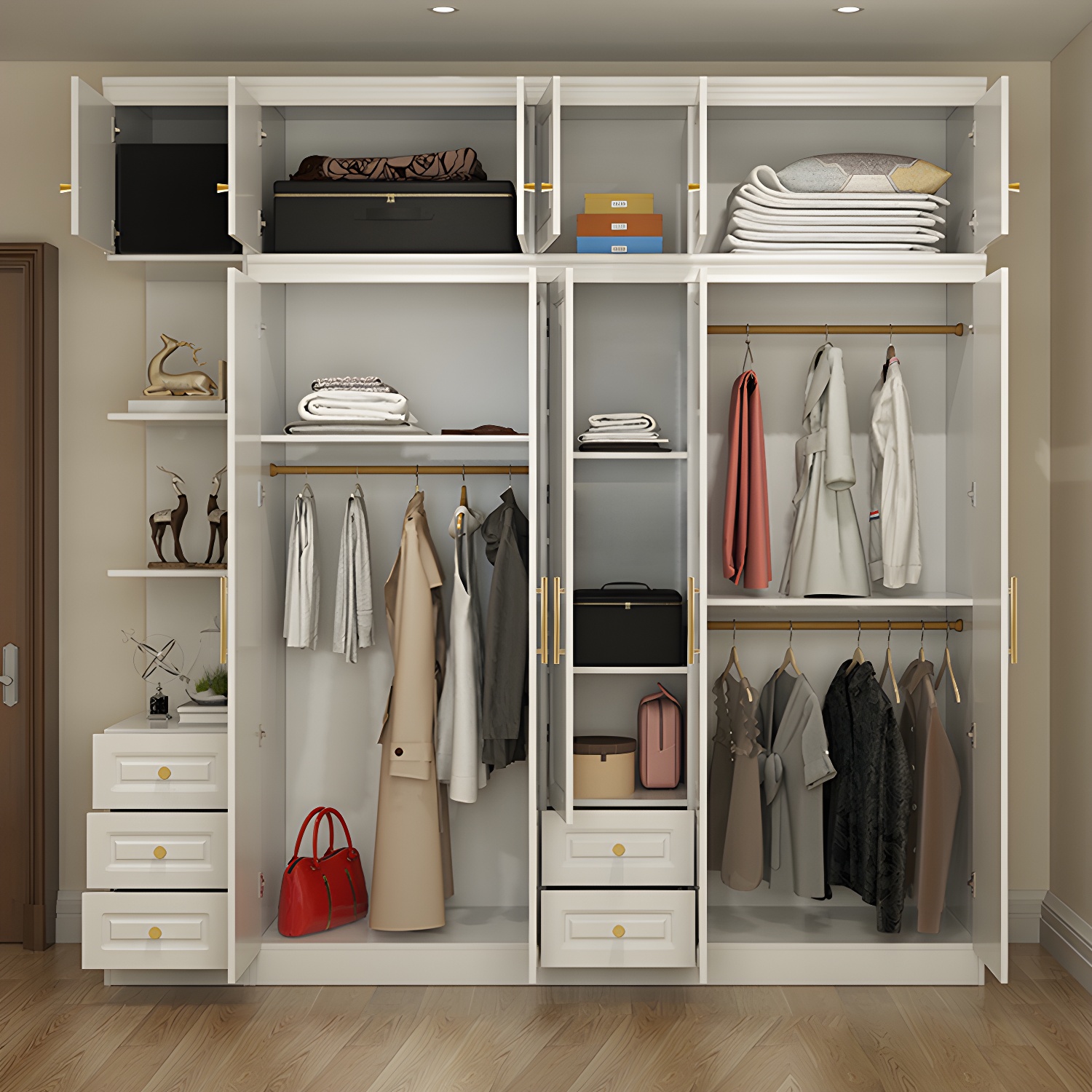 Hinged White Wardrobe Armoire Engineered Wood Wardrobe Closet - image 8