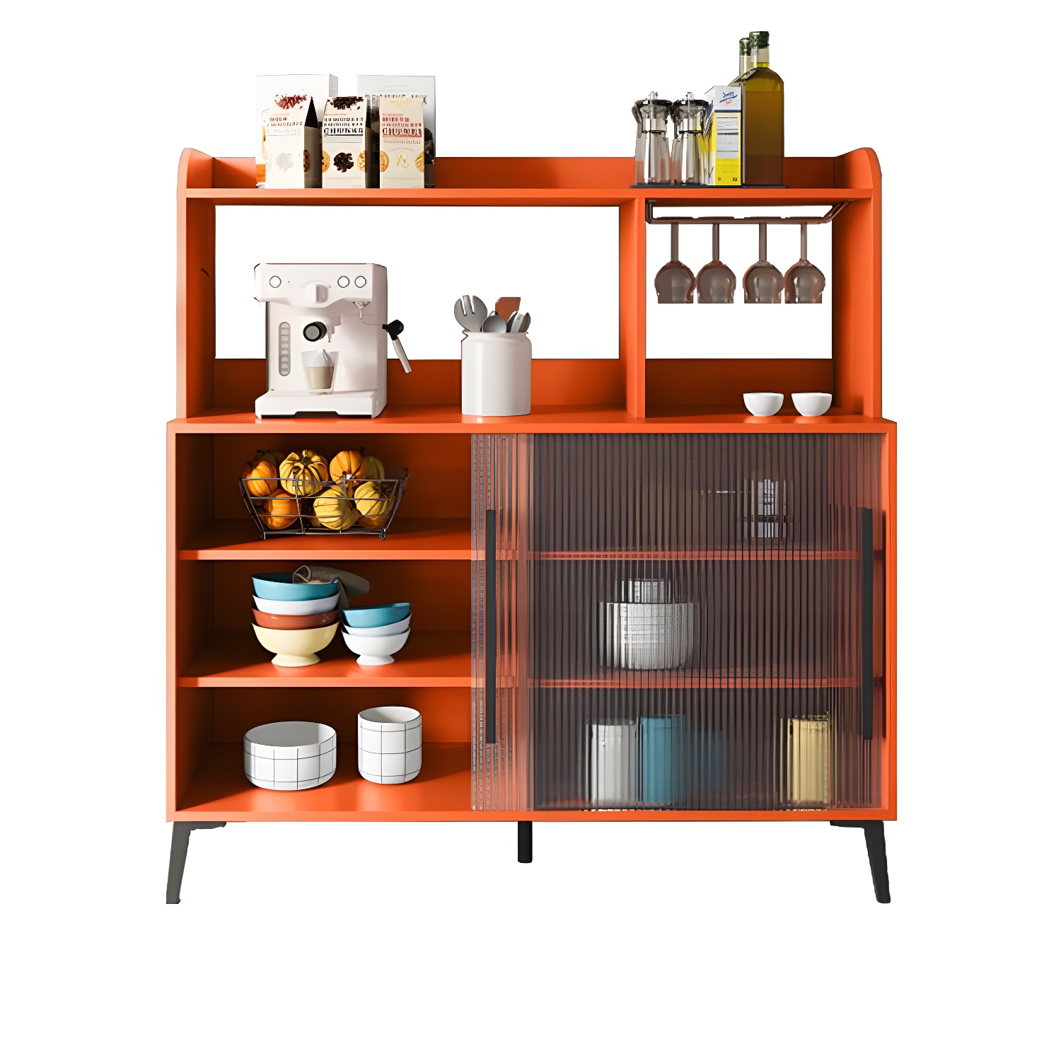 Contemporary Engineered Wood Glass Door Sideboard with Shelf for Dinging Room - image 5