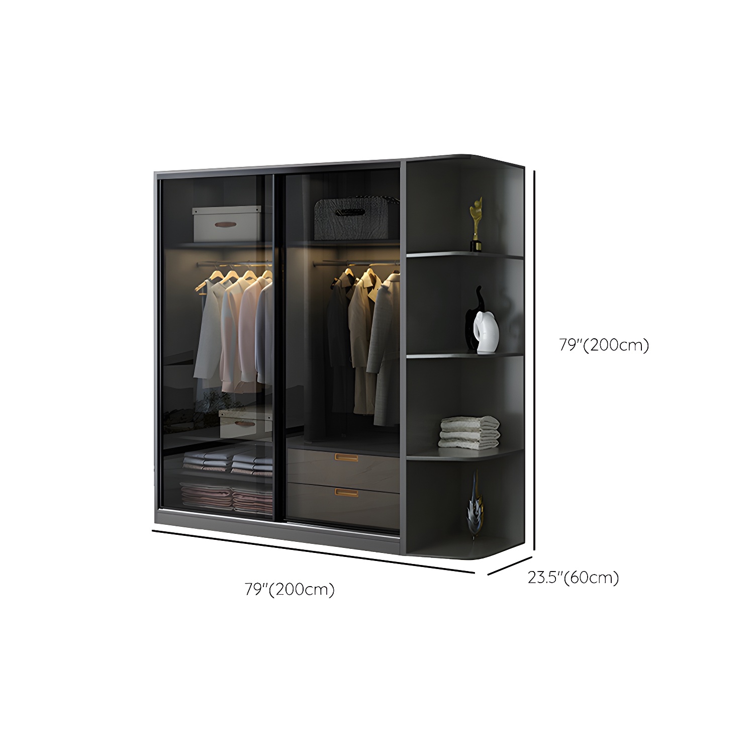 Black Wardrobe Cabinet Contemporary Glass Wardrobe Armoire for Home - image 22