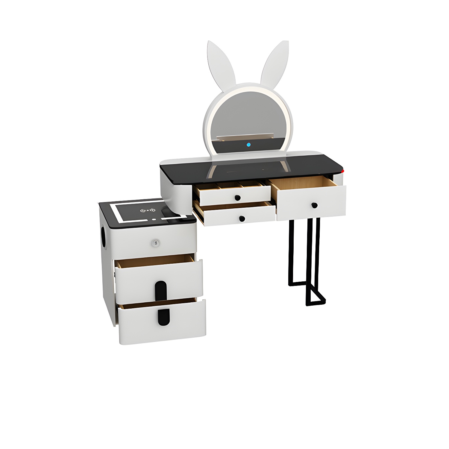 Lighted Mirror Wood Makeup Dressing Table Stool Set in Black/ White - image 7