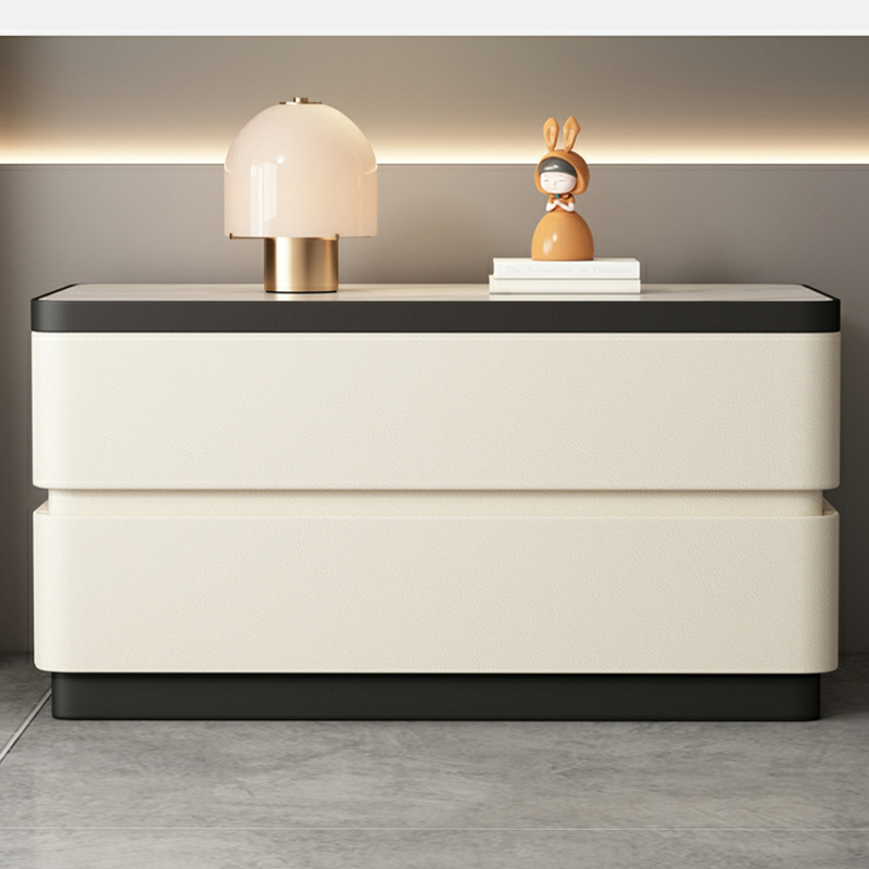 Modern Faux Leather Nightstand with 2 Drawers and Stone Countertop for Bedroom - image 10