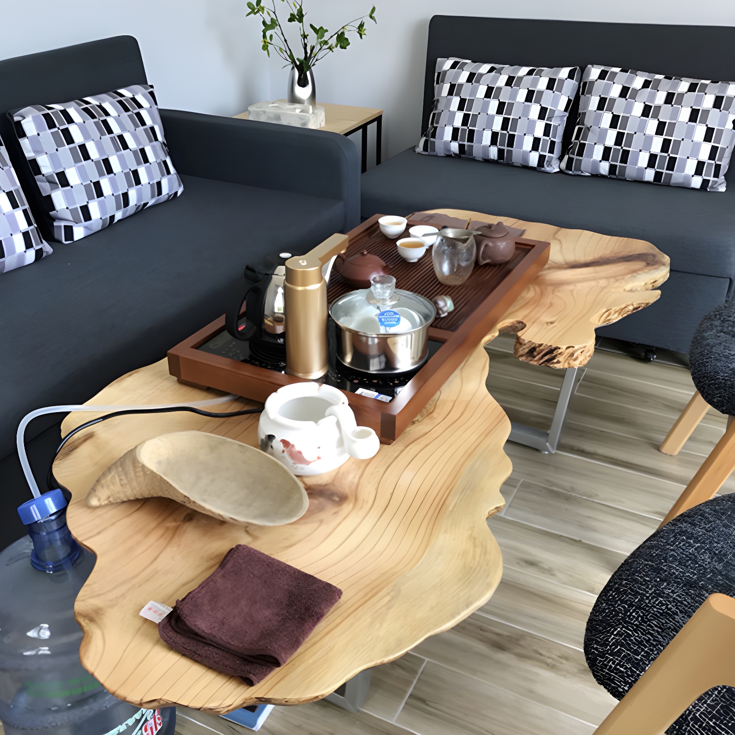 Modern Live Edge Coffee Table Geometric Red Wood Sled Cocktail Table - image 5