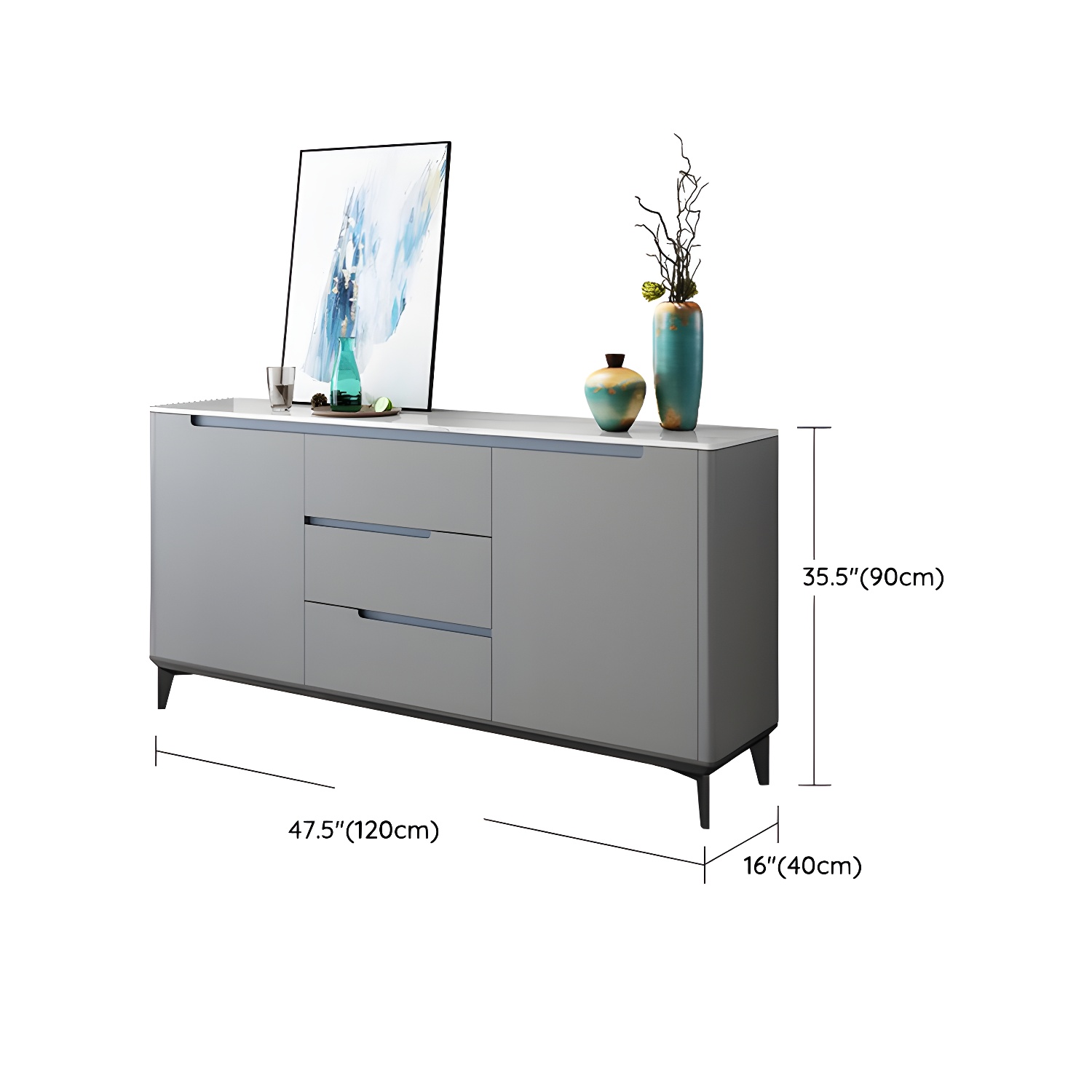 Modern Antique Finish Credenza 3 Drawer Sintered Stone Sideboard Cabinet - image 18