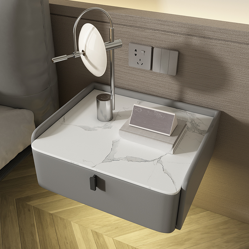 Organic Modern Bedside Cabinet Nightstand with 1 Drawer, Stone Countertop, and Hanging Shelf - image 15