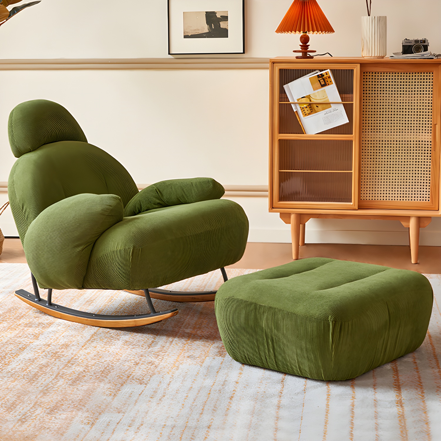 Spindle Living Room Contemporary Reclining Upholstered Rocking Accent Chair - image 5