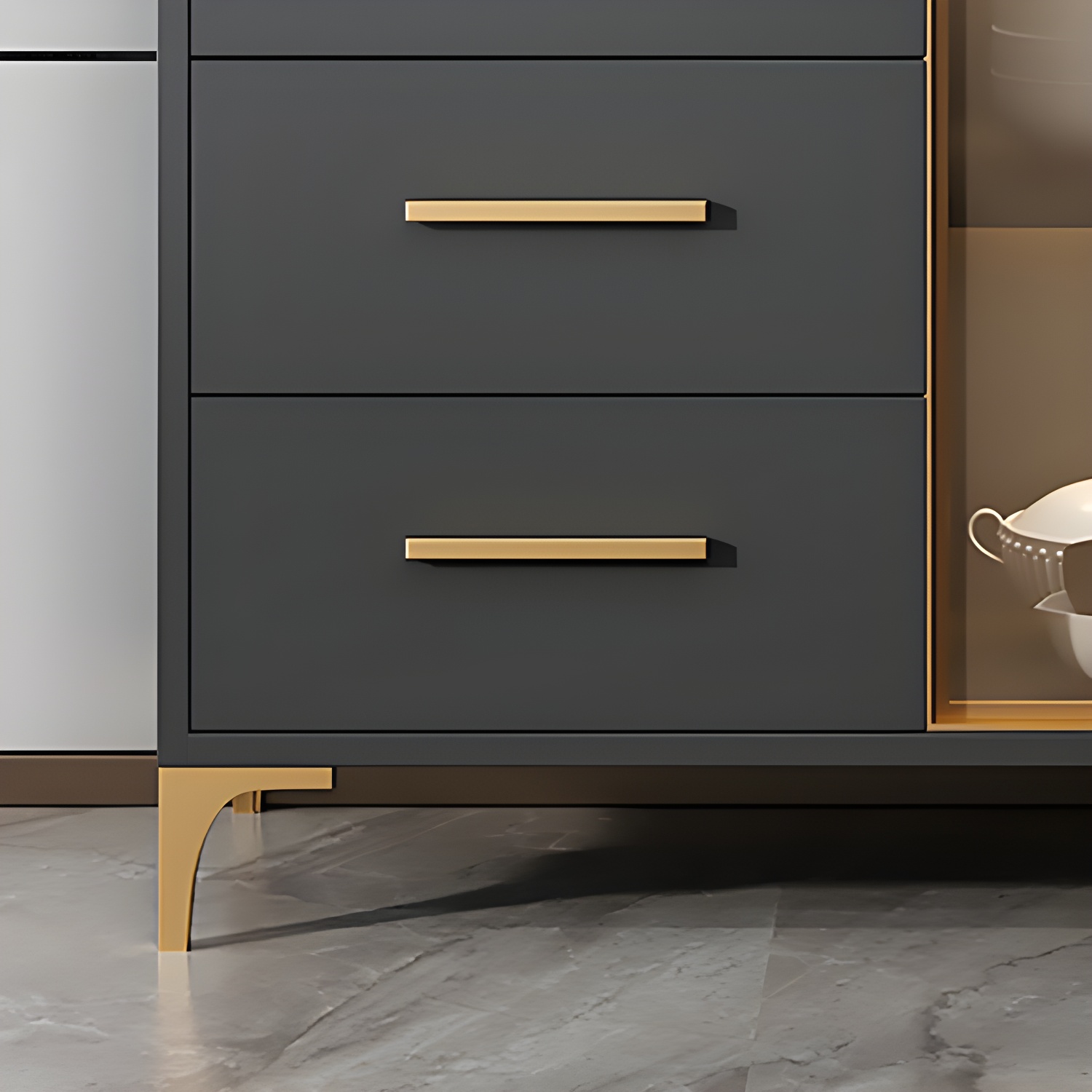 Glam Style Sideboard Wood Glass Doors Side Board with Cabinets and Drawers without Light - image 14