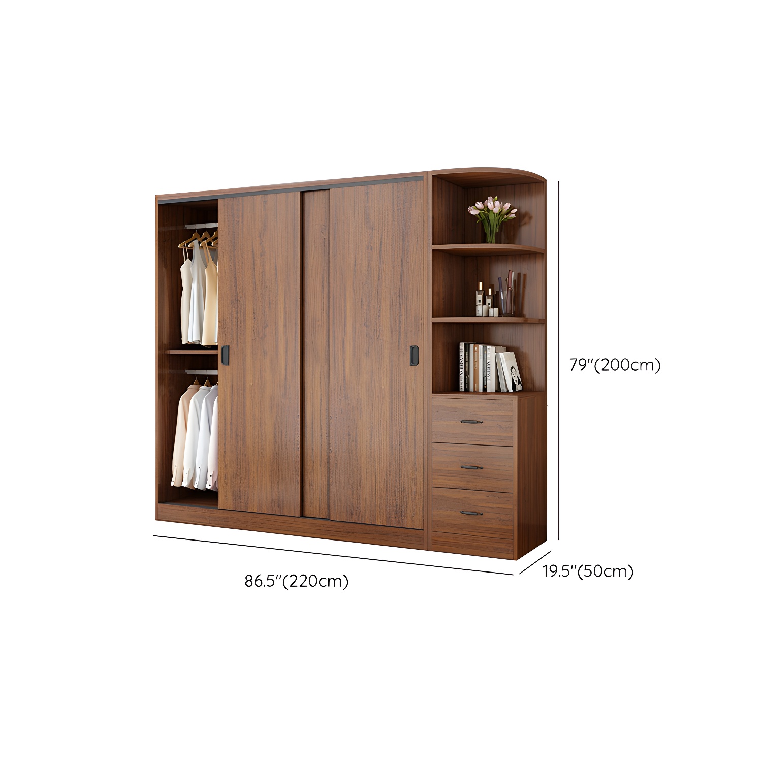 Modern Wooden Wardrobe Armoire with 3 Clothing Rods and Interior Shelves - image 19