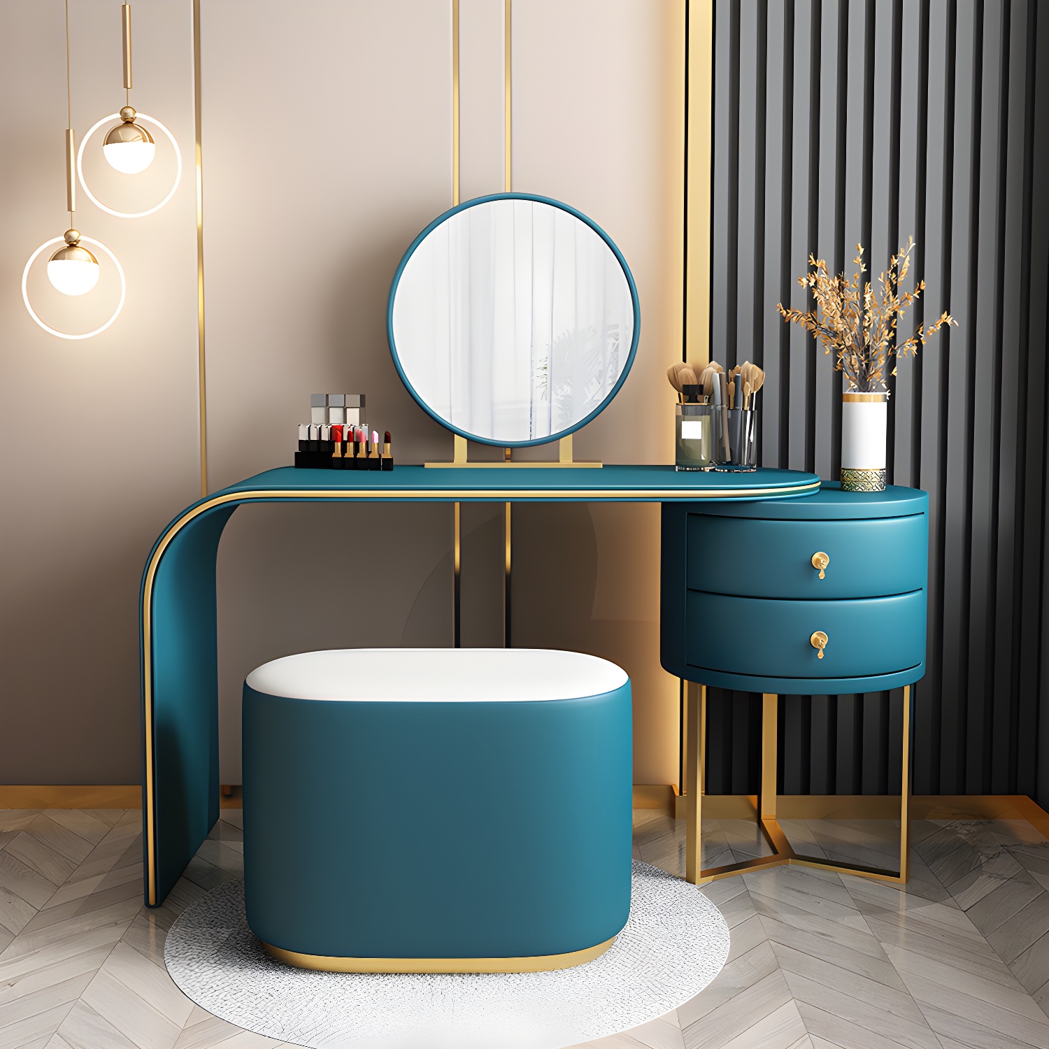 Genuine Leather Makeup Dressing Table with Mirror and Stool Set - image 7