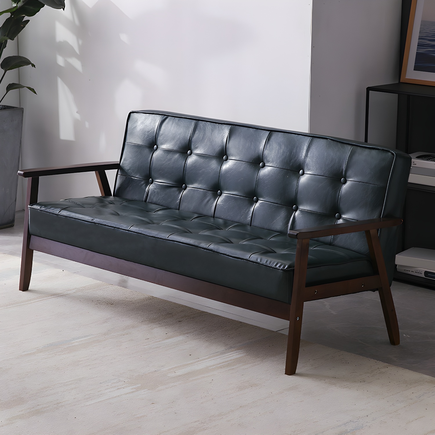 Mid-Century Modern Pine Wood Sofa with Tufted Back and Single Cushion Design - image 18