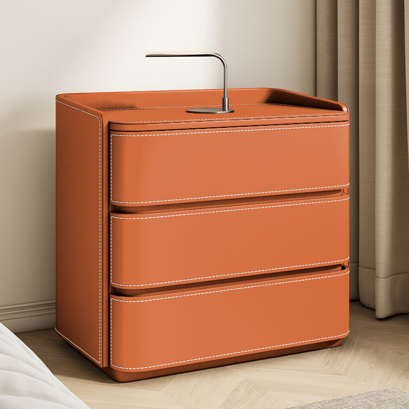 Contemporary 3 Tiers Genuine Leather Drawer Storage Bedside Table - image 10