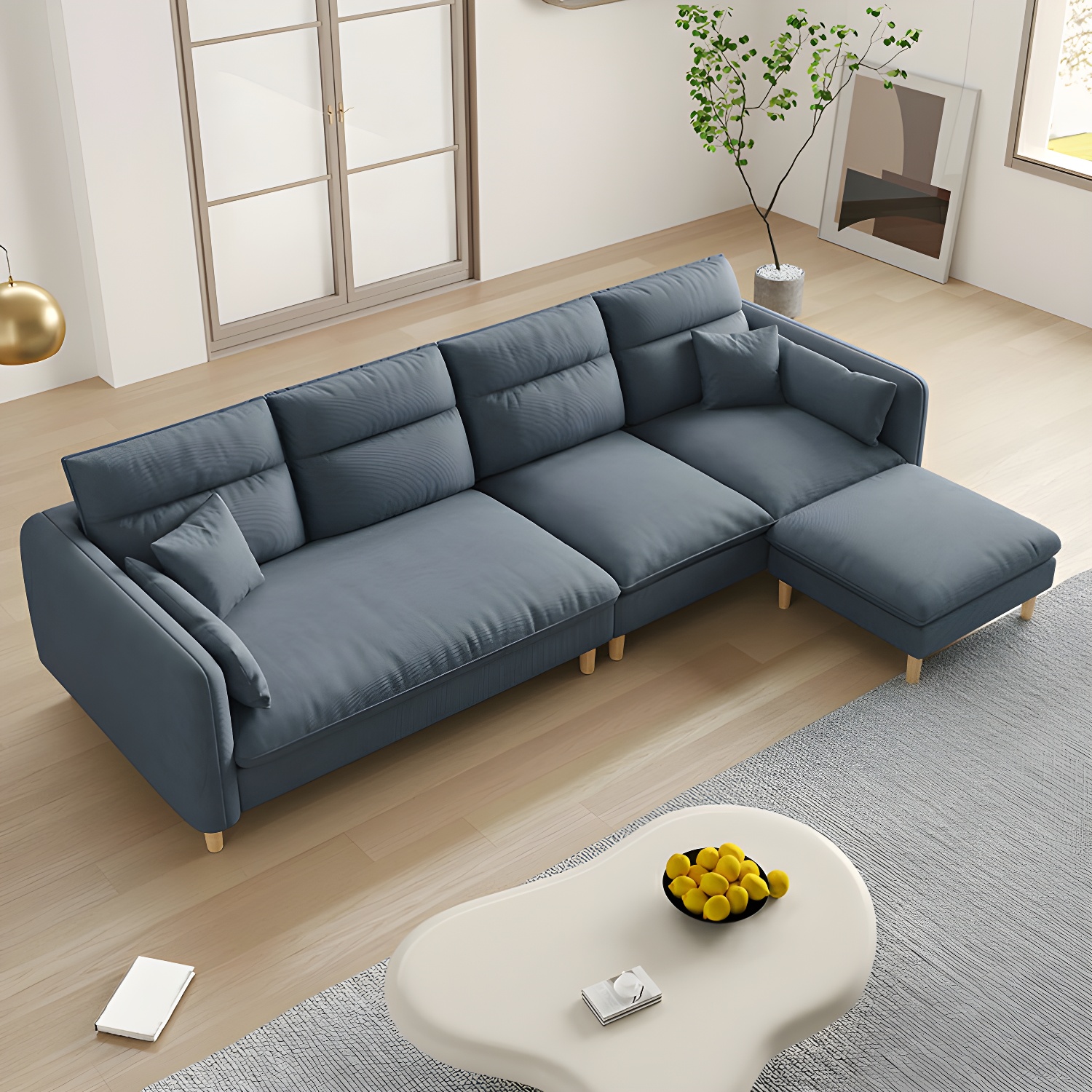 Modern Wood Frame Straight Sectional Sofa Set with Ottoman in Brown, 3 Piece Set - image 5