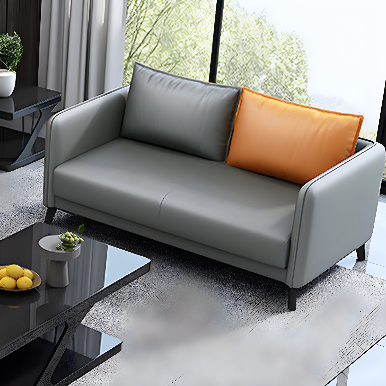Standard Square Arm Leather Stain Resistant Sofa Couch with Pillows - image 15