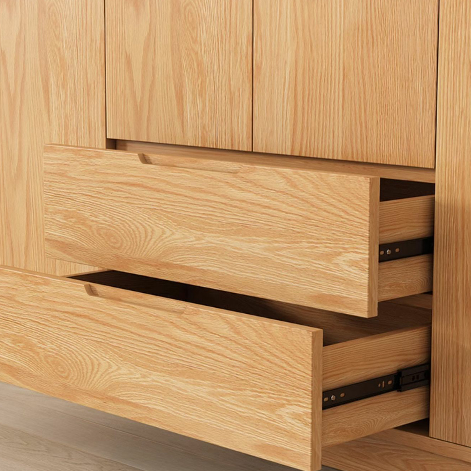 Modern Natural Wood Wardrobe Armoire with Sliding Doors, Drawers, and Shelves - image 7