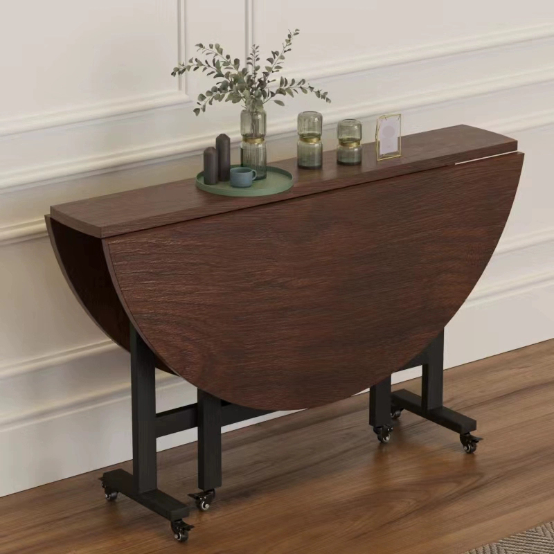 Modern Round Wood Dining Table with Drop Leaf and Extendable Mechanism