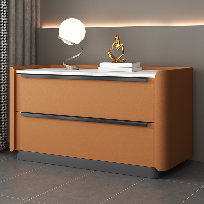 Modern Faux Leather Drawer Storage Nightstand in Stone Finish - image 9