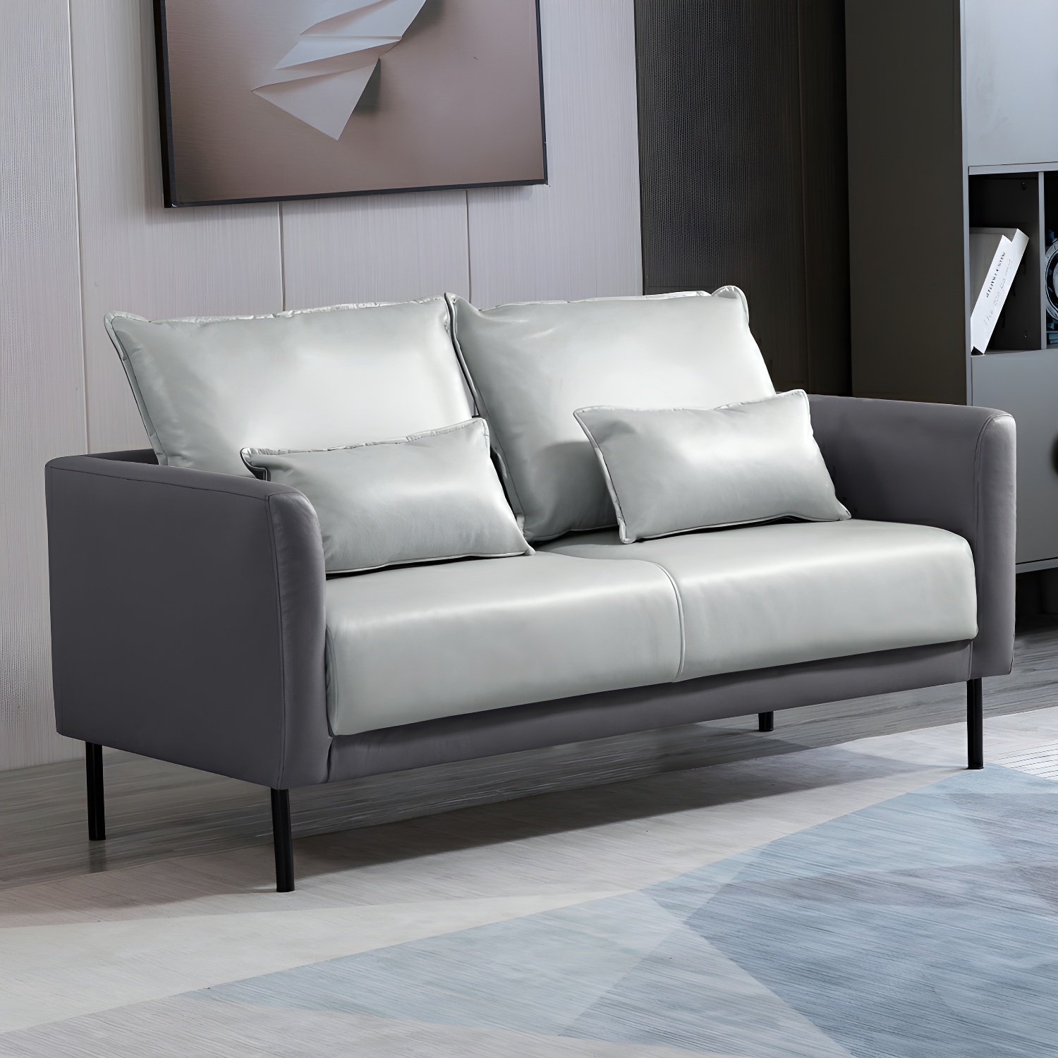 Scandinavian Faux Leather Seats 2 Loveseat with Tuxedo Arm and Stain Resistant Feature - image 8