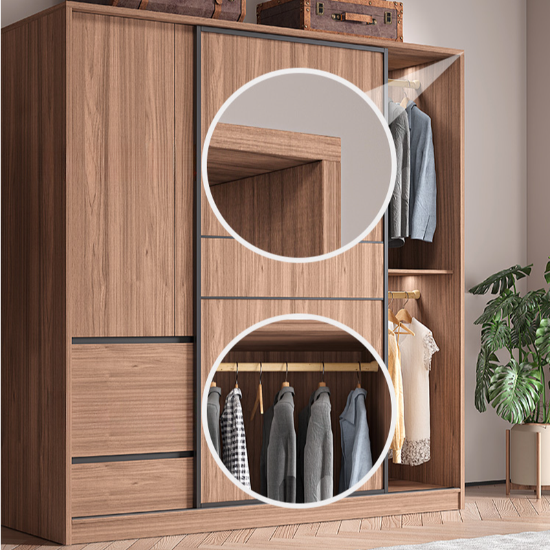 Modern Simple Style Sand Manufactured Wood Self-supporting Wardrobe with Soft Close Drawer, Interior Shelves & Soft Close Door - image 5