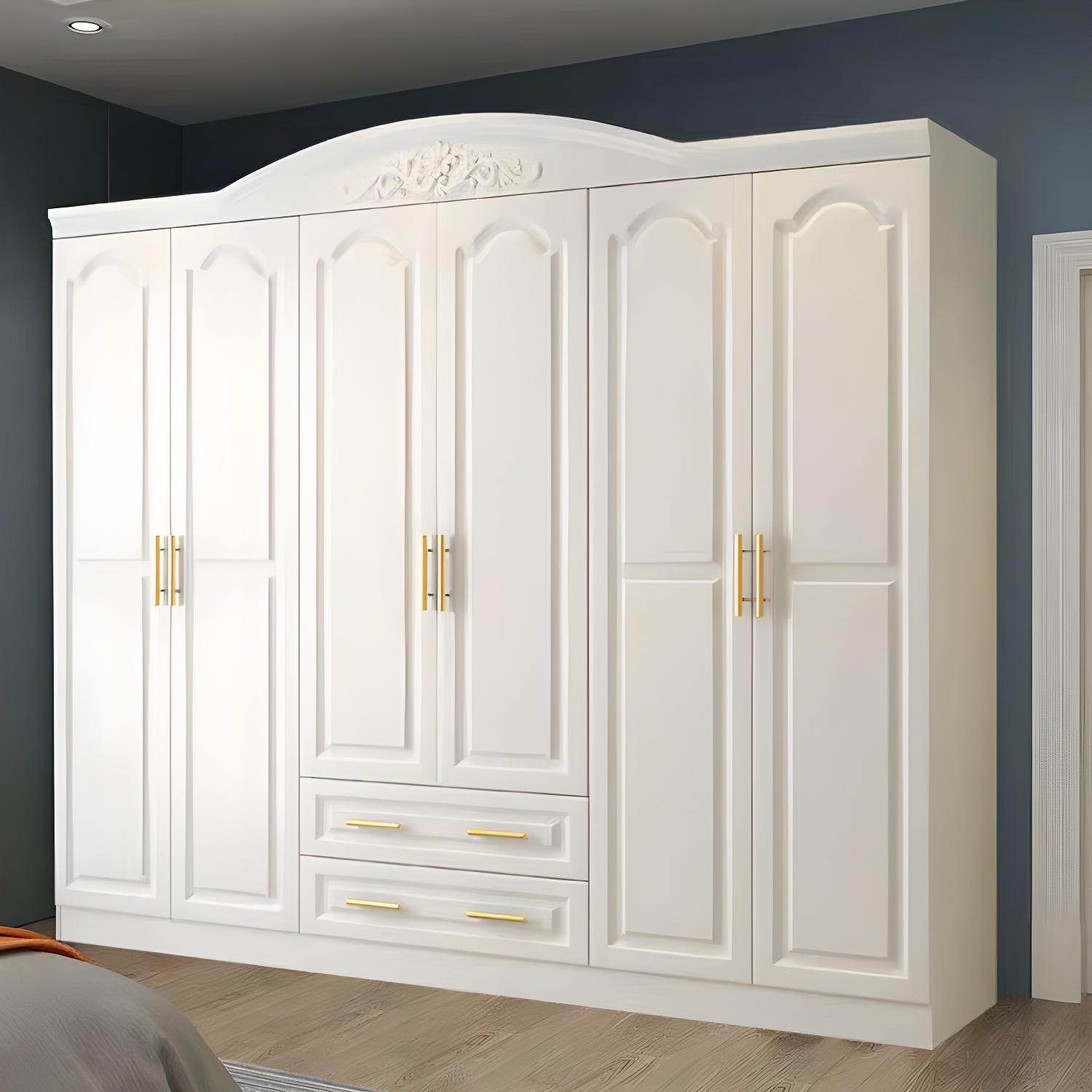 French Country Wardrobe Armoire Engineered Wood Wardrobe with Solid Wood Clothing Rod