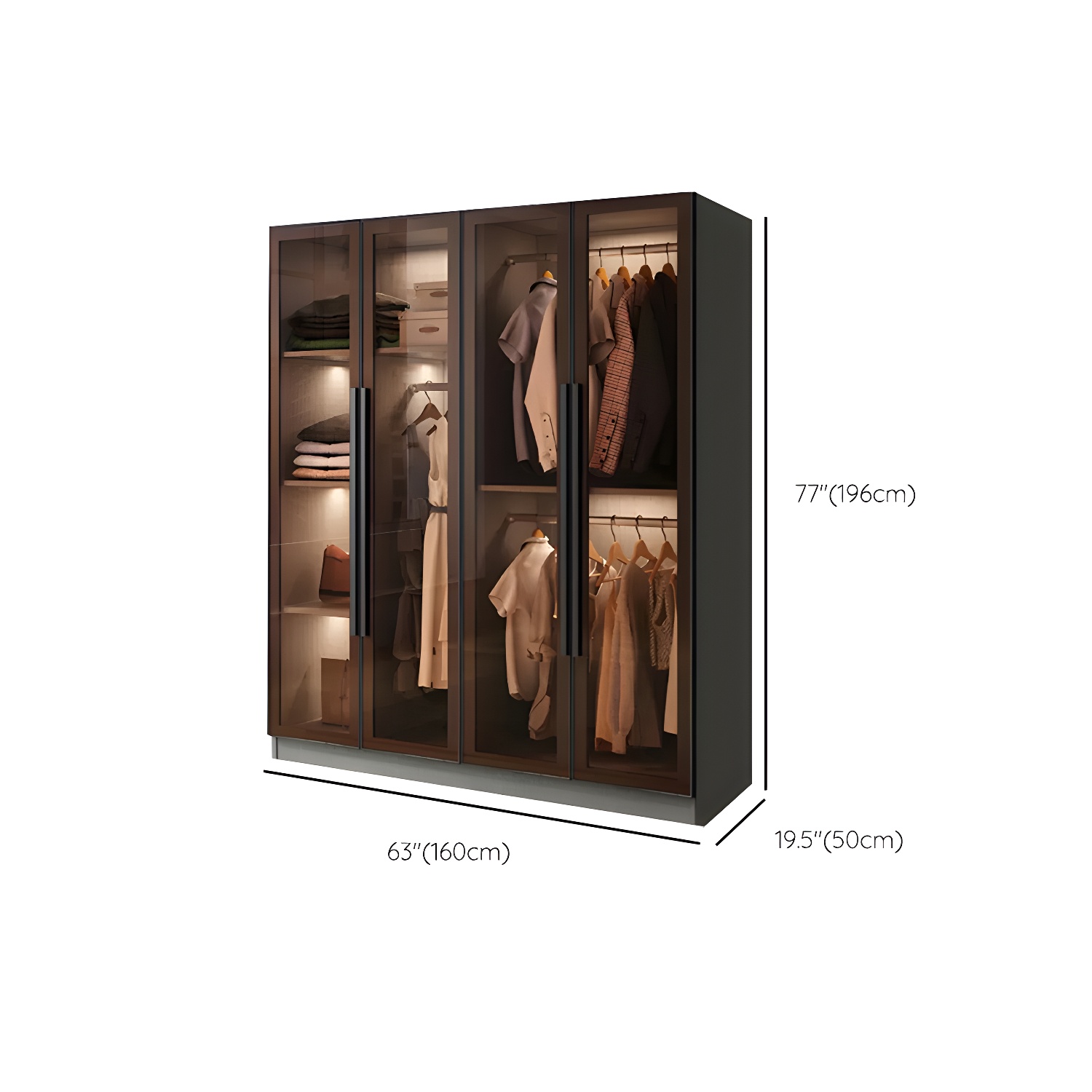 Modern Wardrobe Cabinet Glass and Engineered Wood Wardrobe Closet - image 12