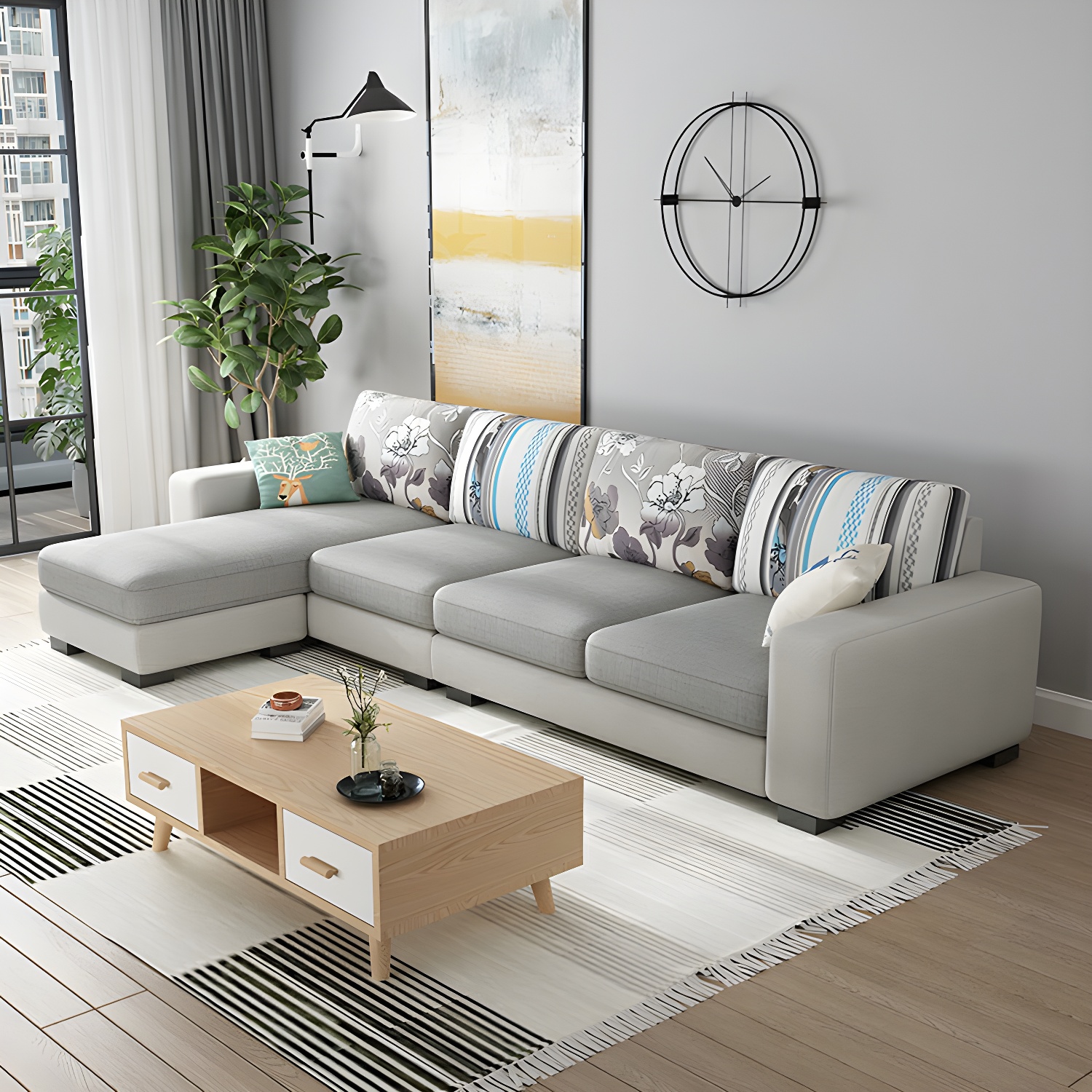 Scandinavian Wood Frame Straight Sofa with Cushion Back and Slipcover in 3 Piece Set - image 18