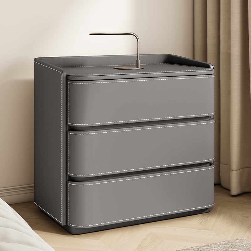 Contemporary 3 Tiers Genuine Leather Drawer Storage Bedside Table - image 7