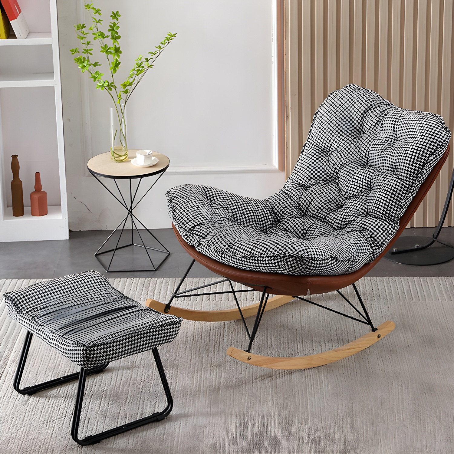 Contemporary Rocking Chair Upholstered Tufted Cushions with Light Legs Glider