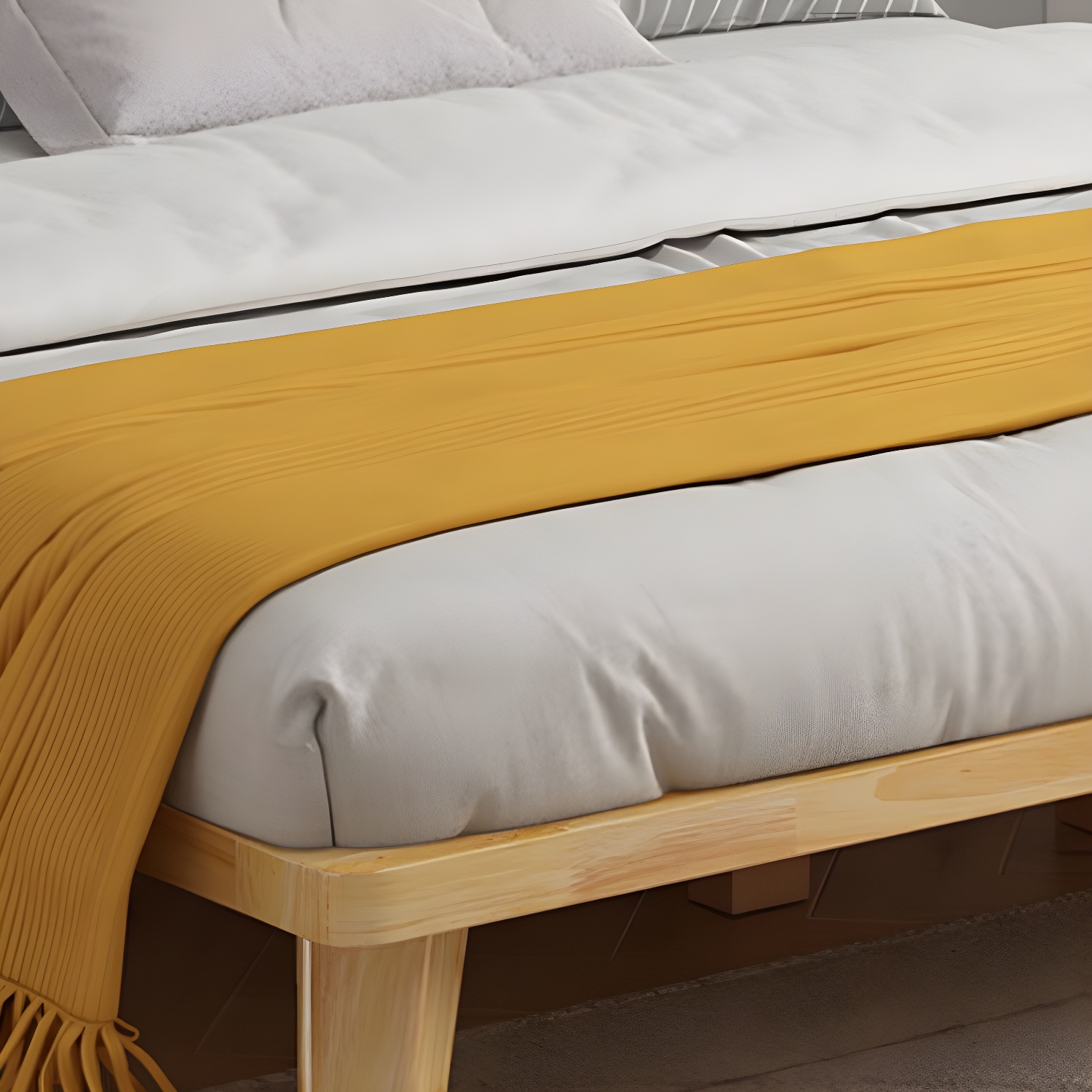 Scandinavian Solid Wood Platform Bed 13.39" High Natural Bed Frame Set - image 9