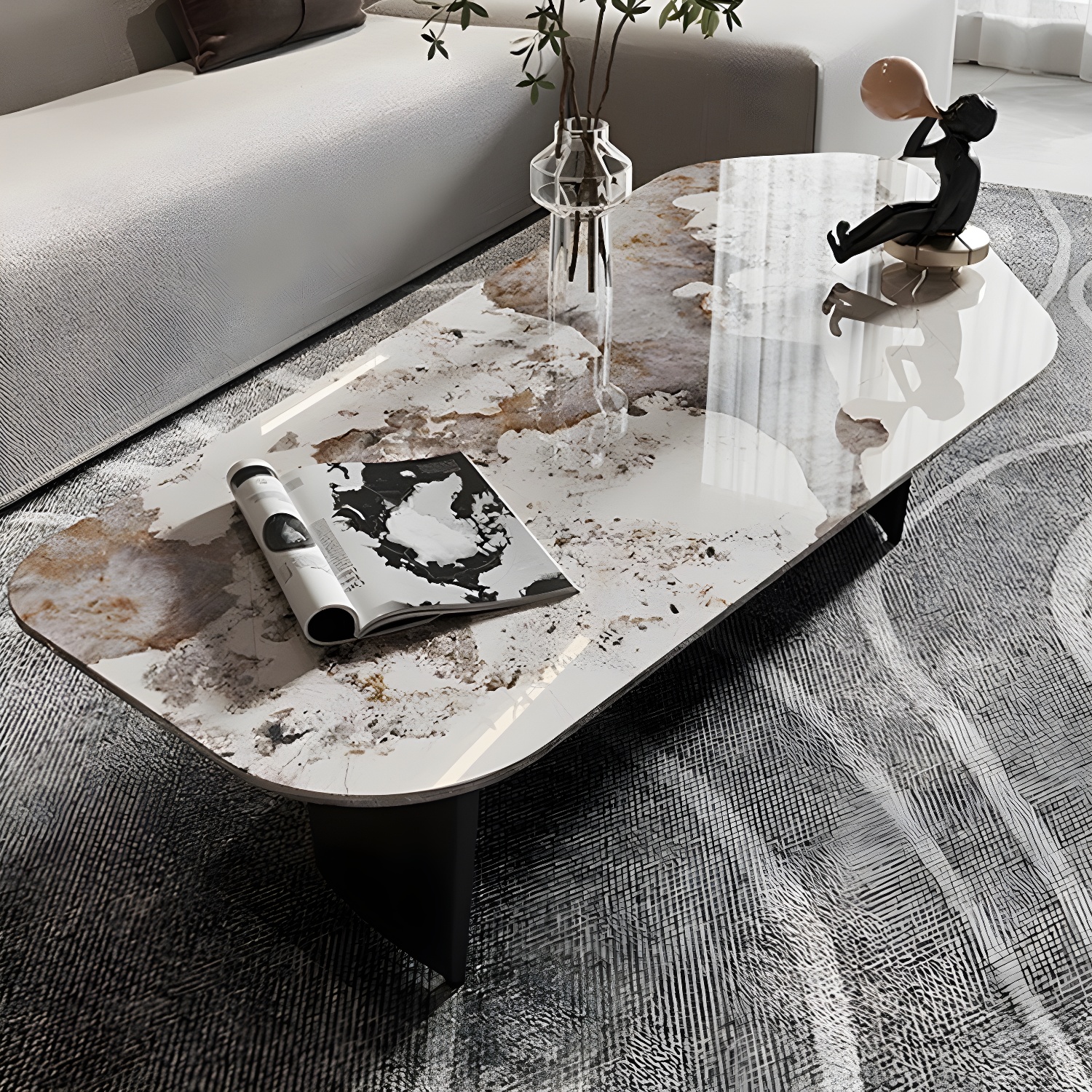 Glam Irregular Slate Top Cocktail Table Sled 15.7" H Coffee Table - image 12