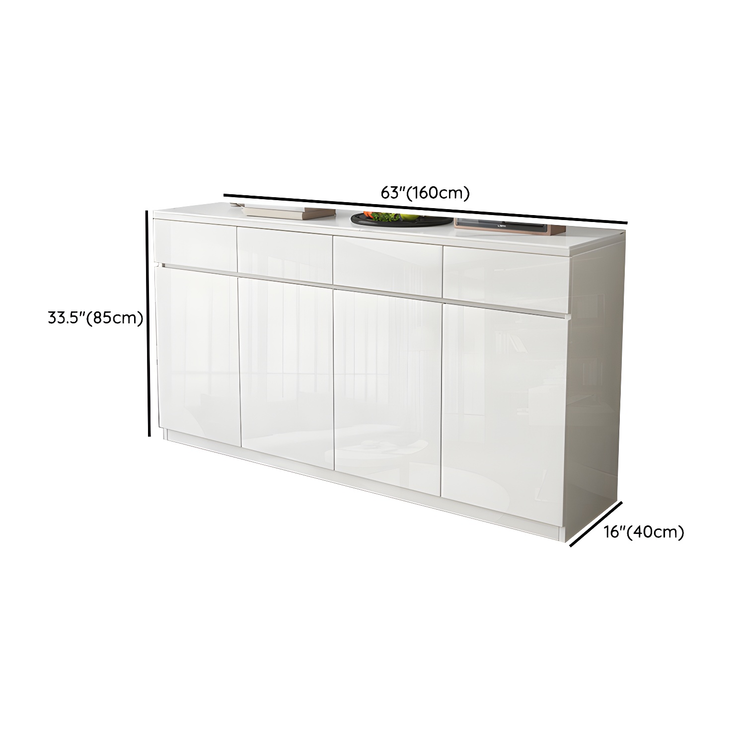 Modern White Buffet Cabinet with Stone Countertop and Wood Cabinets Included - image 11