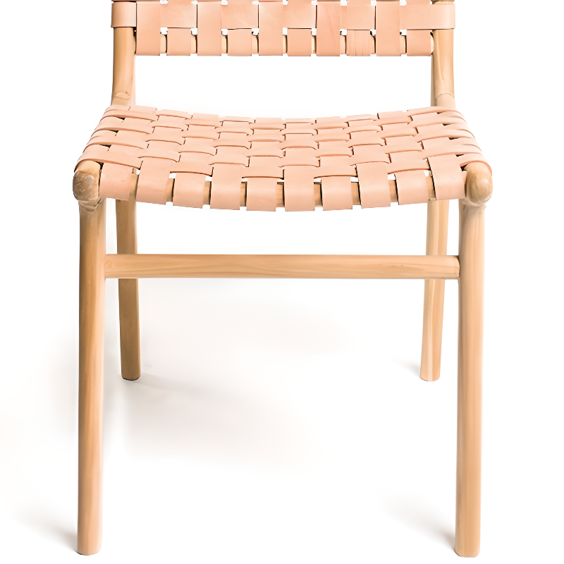 Modish Stable Genuine Leather/Rope/Faux Leather Woven Side Chair with Wood Framed Open Back and Natural Finish/Brown Base - image 10