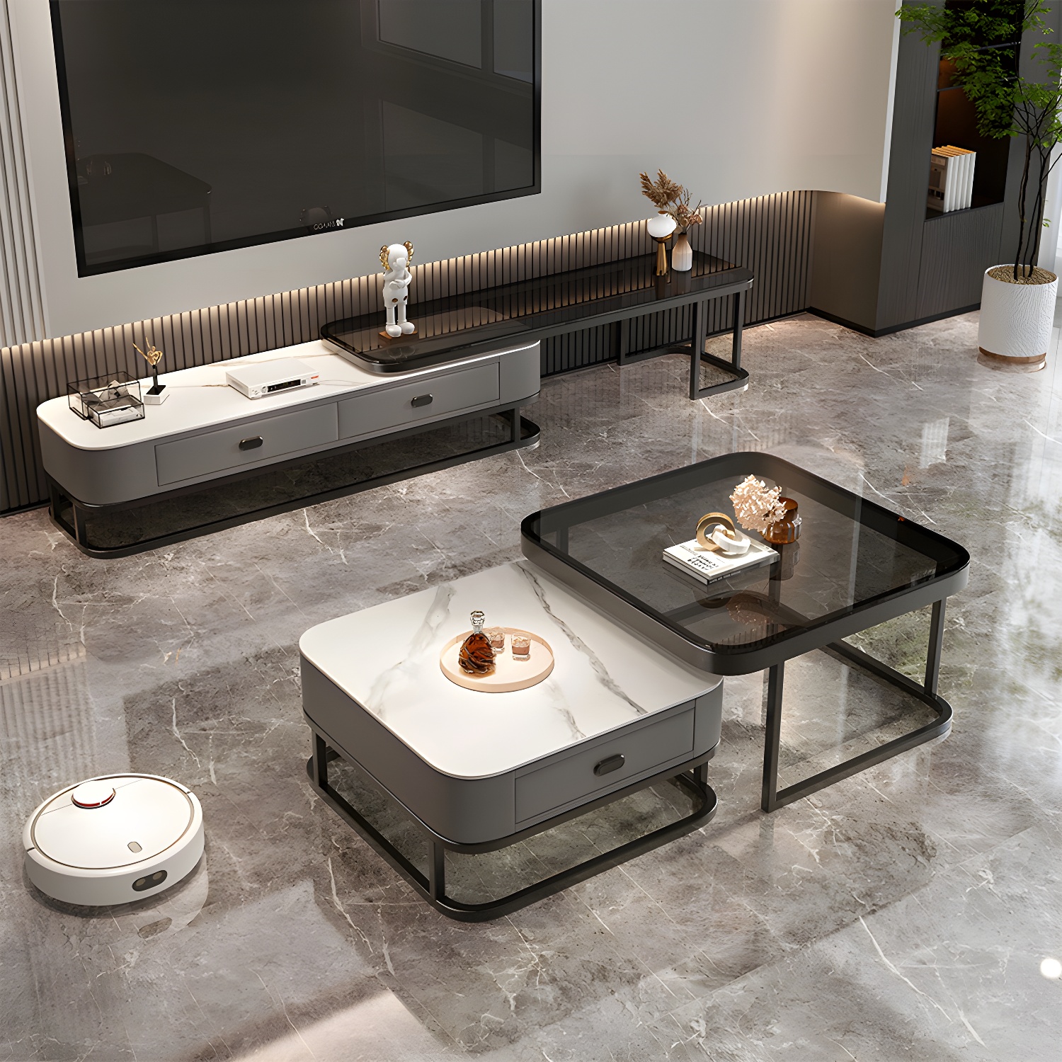 Slate Coffee Table Square 2 Nesting Coffee Table Set for Living Room - image 17