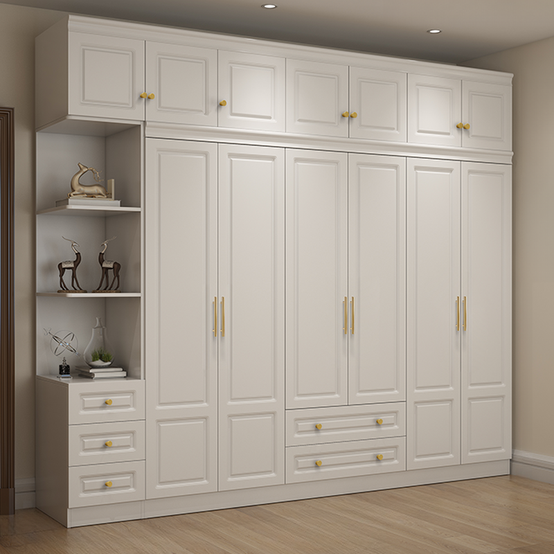 White Minimalist Lumber Wardrobe Closet with Soft Close Drawer, Soft Close Door, Interior Shelves, and Clothing Rod - image 3
