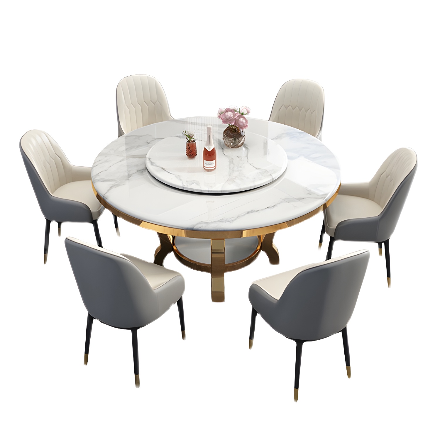 Kitchen 1/7/9/11 Pcs Dining Set with Round Dinette Table and Leather Chairs - image 11