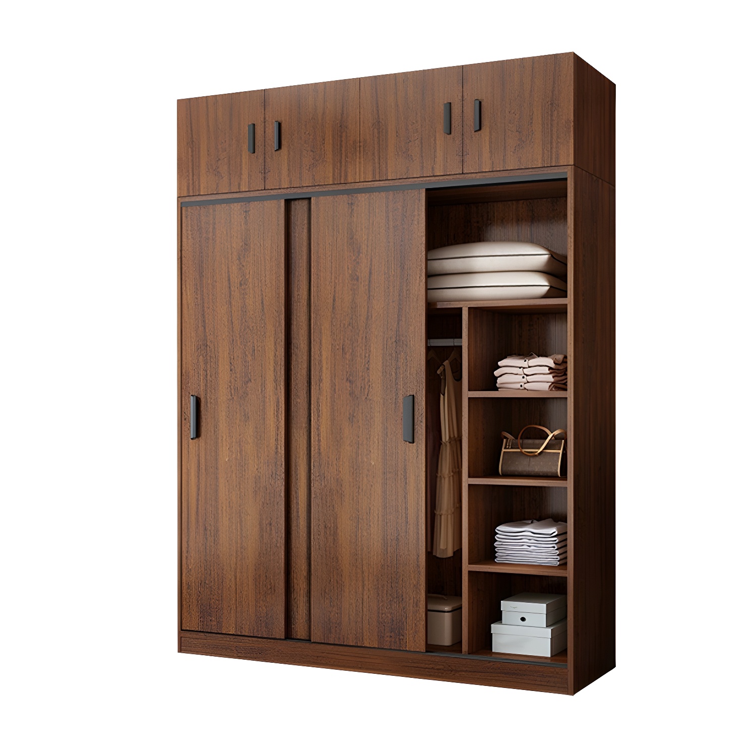 Contemporary Brown Wood Wardrobe Armoire with Clothing Rod & Shelves - image 5