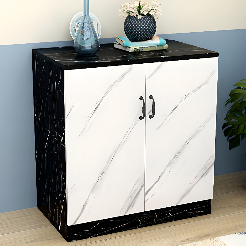 1 Exterior Shelf Modish Independent Midnight Black/Chalk Engineered Wood Utility Cabinet with Handle Bars & Cupboard