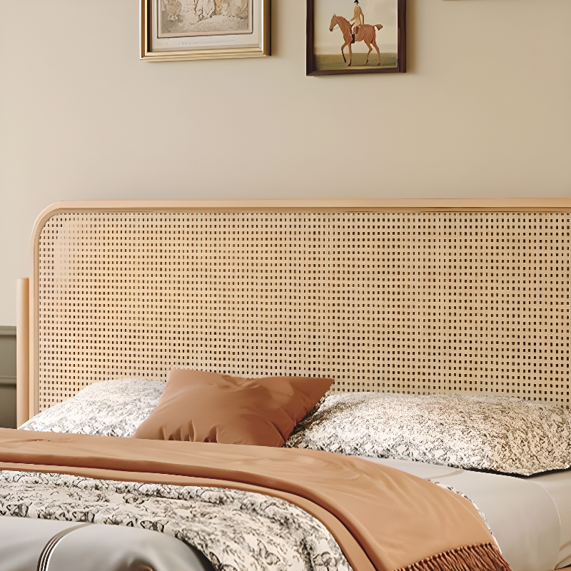 Natural Color Solid Color Panel Bed for Bedroom - image 4