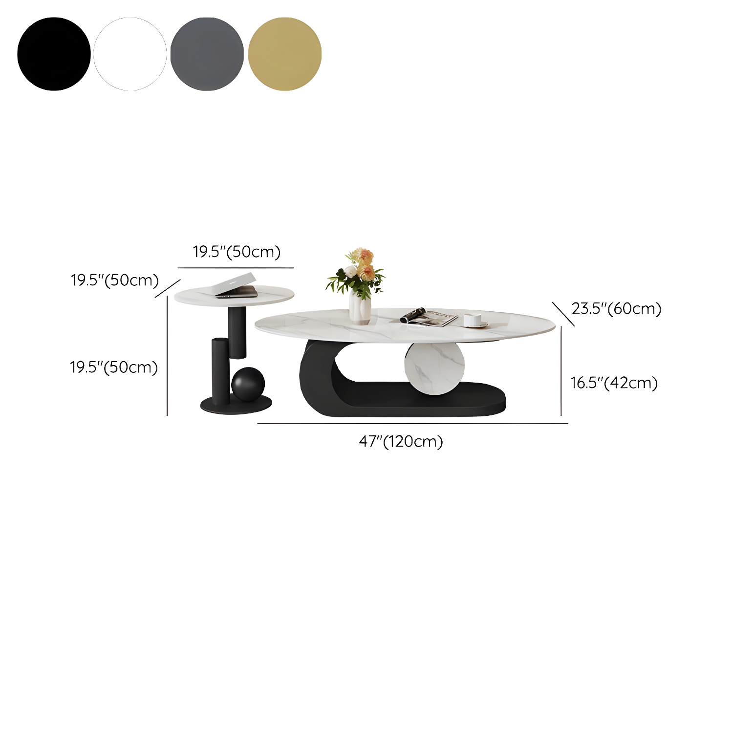 Elegant Stone Oval Coffee Table with Iron Block Base for Living Room - image 19