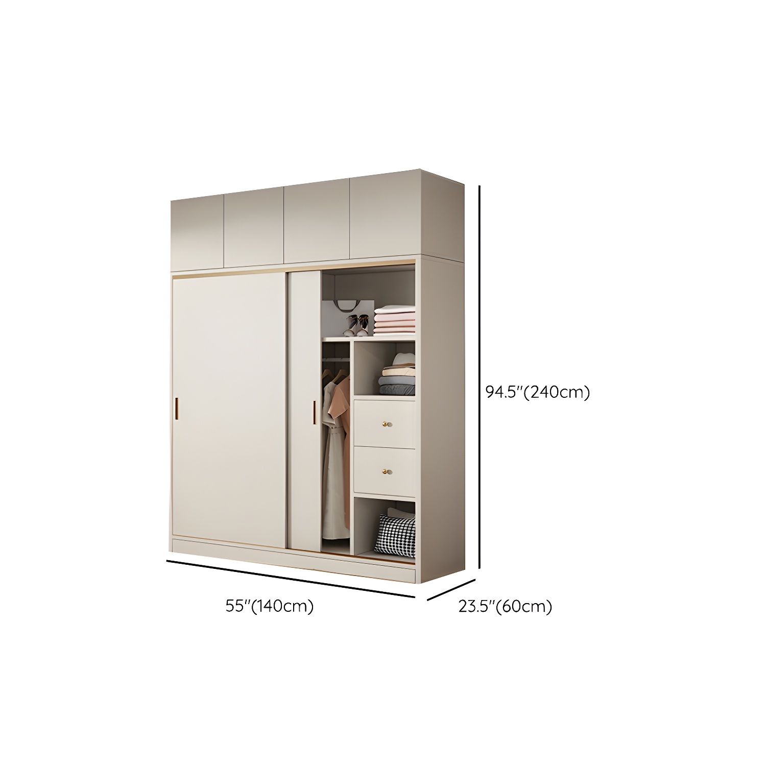 Modern White Wood Wardrobe Armoire with Sliding Doors and Soft Close Drawers - image 21