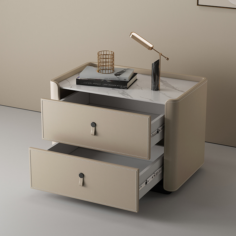 Modish 2 Tiers Drawer Storage Bedside Table with Stone Countertop - image 10