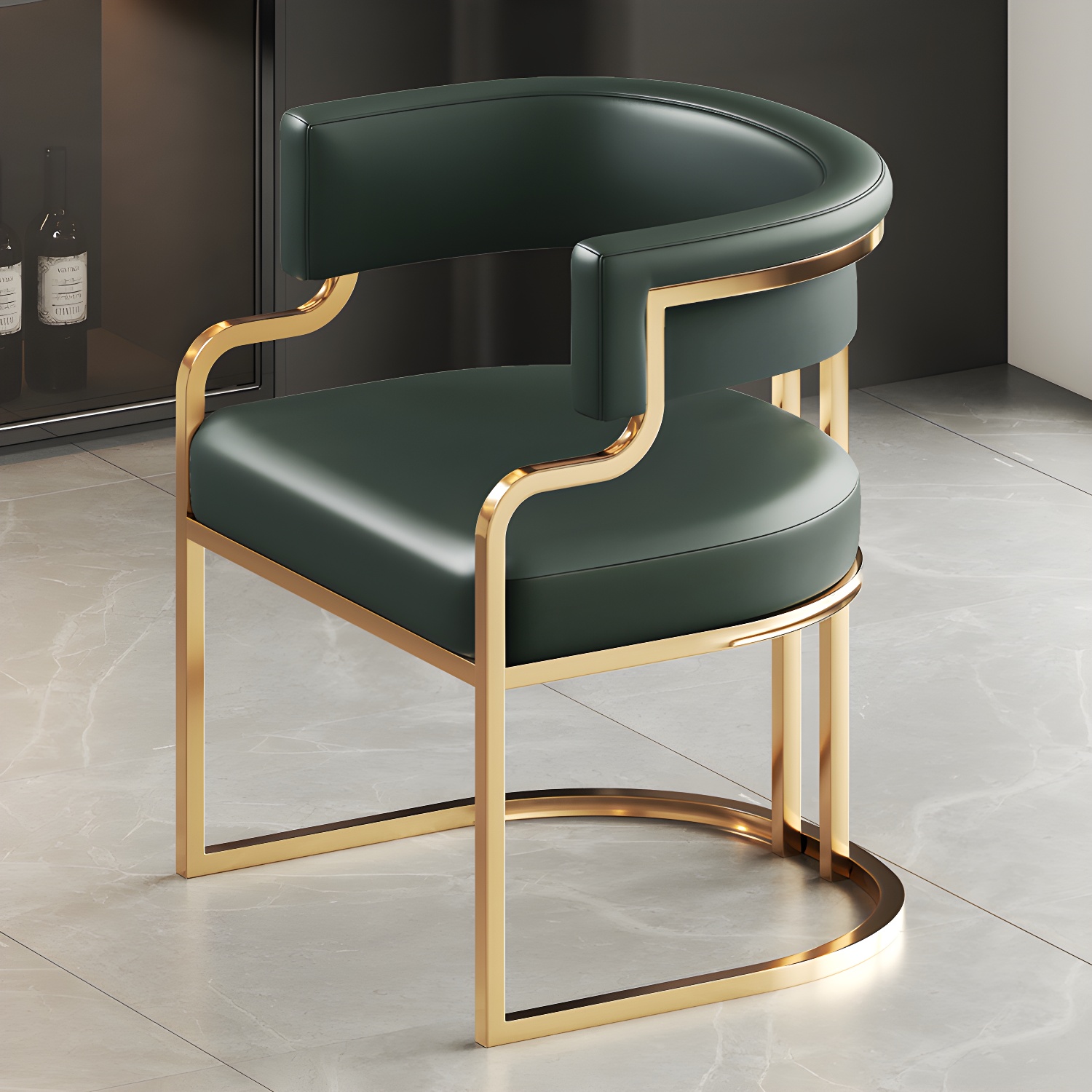 Faux Leather Dining Chairs Glam Style Open Back Armless Chair for Dining Room - image 3