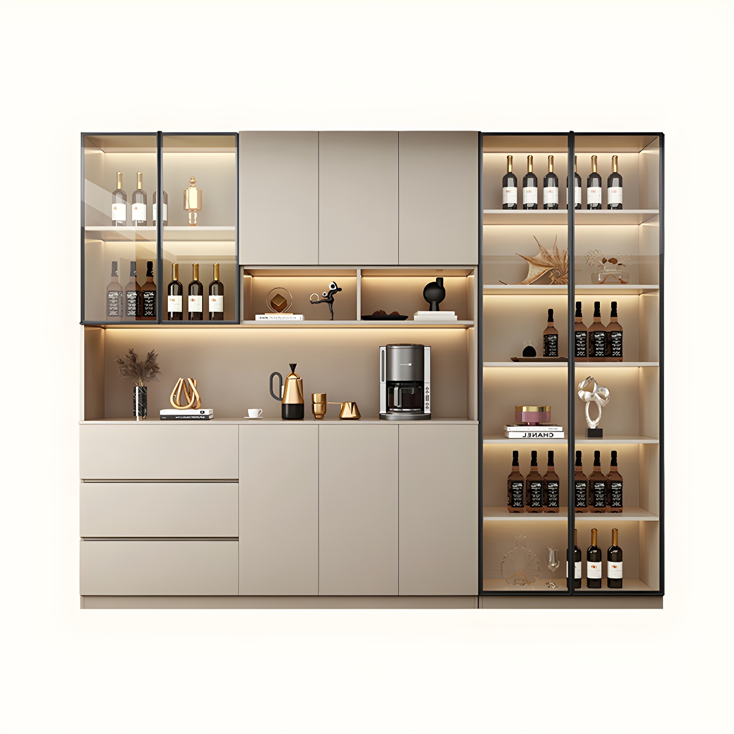 Contemporary Champagne Engineered Wood Shelves Included Sideboard with Doors - image 11