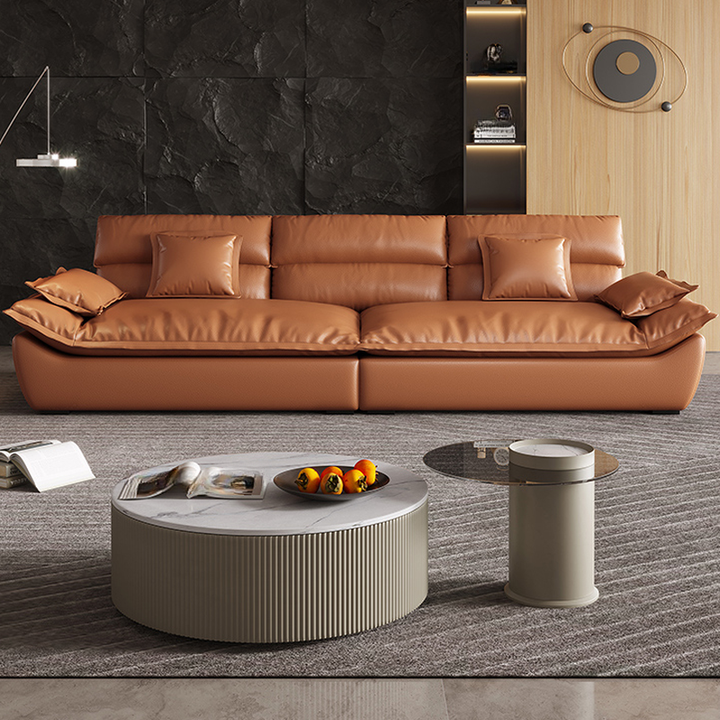 Contemporary Scratch-tolerant Solid Color Standard Sofa in Dark Gray/White/Light Blue, Seats 5 with 2 Pillows - image 12