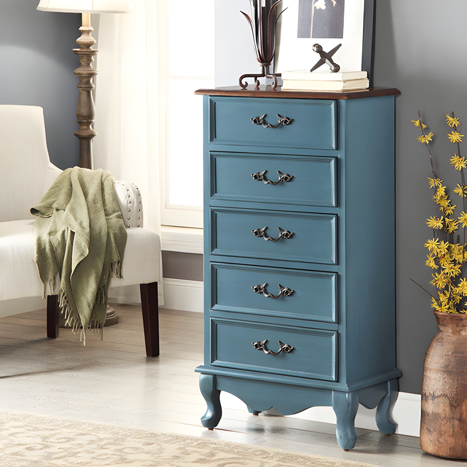 Bedroom Storage Chest Wooden Nautical Vertical Chest with Drawers - image 11