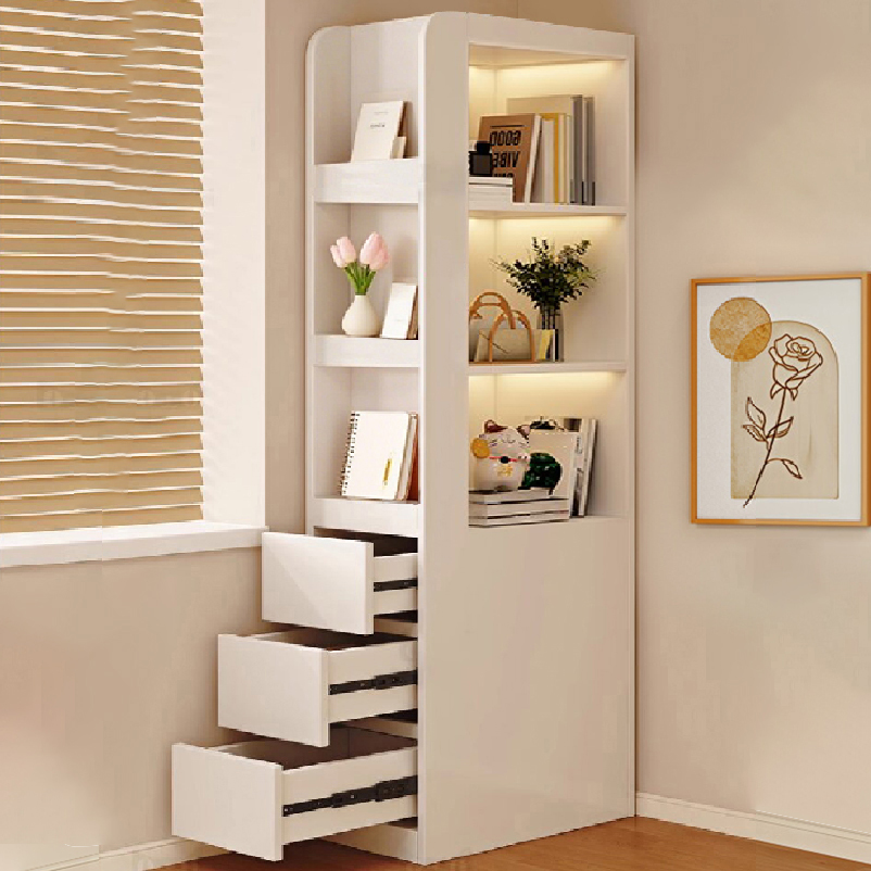 Modern Simple Style Rectangular Detached Decorative Cabinet with 3 Exterior Shelves, Composite Wood Countertop in Chalk, and Soft Close Drawer