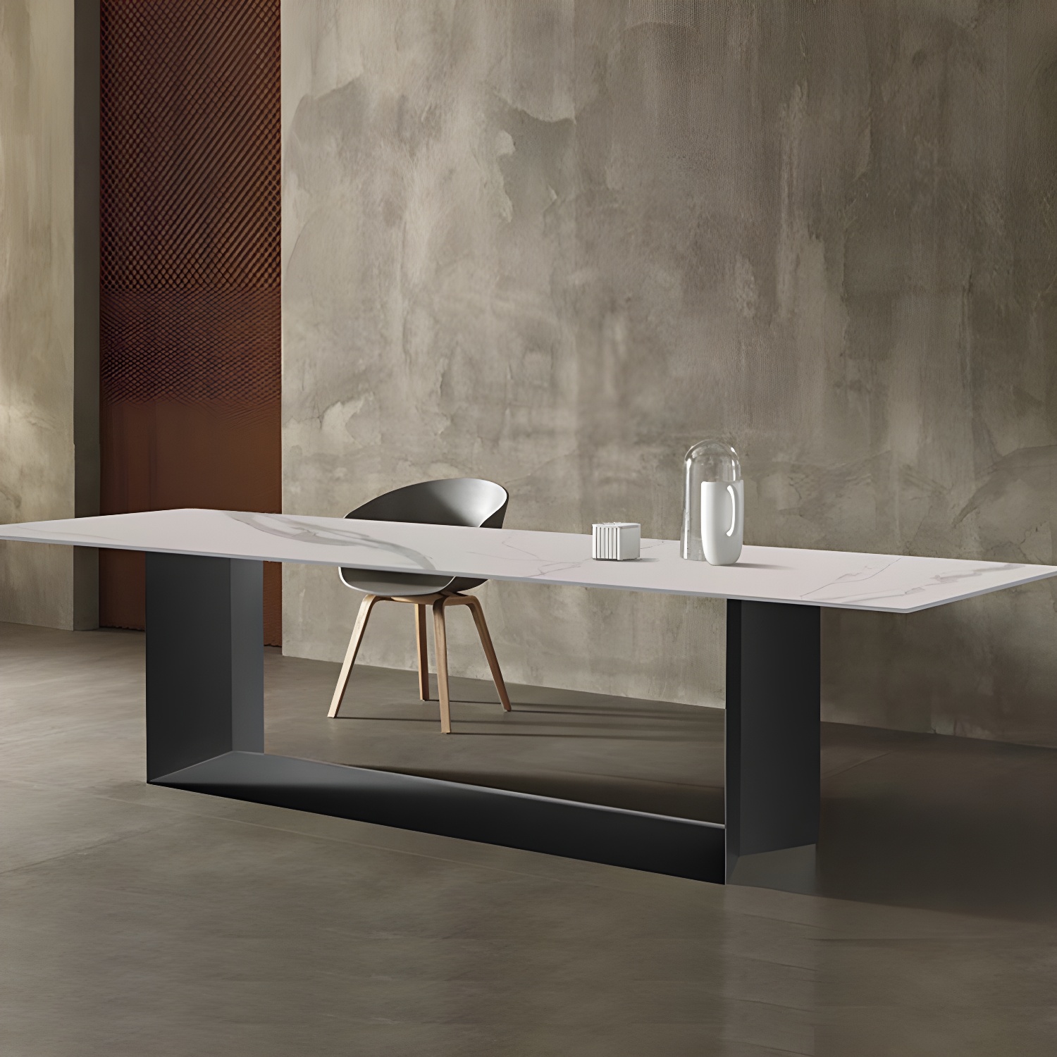 Rectangular Sintered Stone Dining Table Modern Furniture with Steel Base for Home - image 10