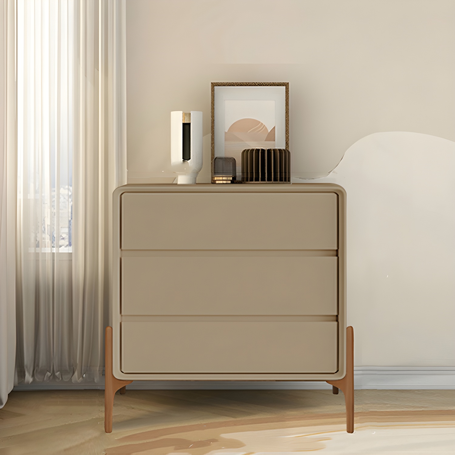 Modern Oak Wood And Leather Exterior Bachelor Chest with Soft-Close Drawers - Vertical Orientation - image 5